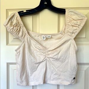 Roxy White Ruched Crop Cap Sleeve Blouse